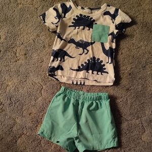 Dinosaur Print Toddler Pajamas Set - Beige and Green 18/24 Mos
